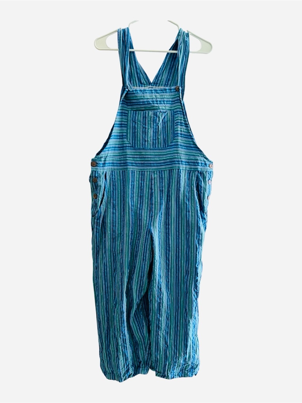 Ganesh Himal Overall Jumpsuit Striped 100% Cotton Adjustable Straps Pockets Sz M